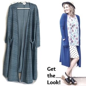 LuLaRoe Sarah Solid Blue Duster Cardigan L NWT
